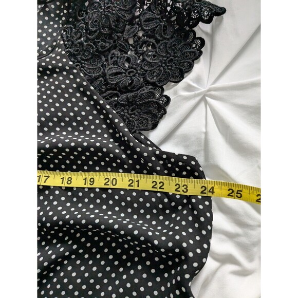 Philosophy Top Womens Sz 1X Black Polka dot Chiffon Lace Cap Slv Cocktail Blouse - Picture 9 of 10